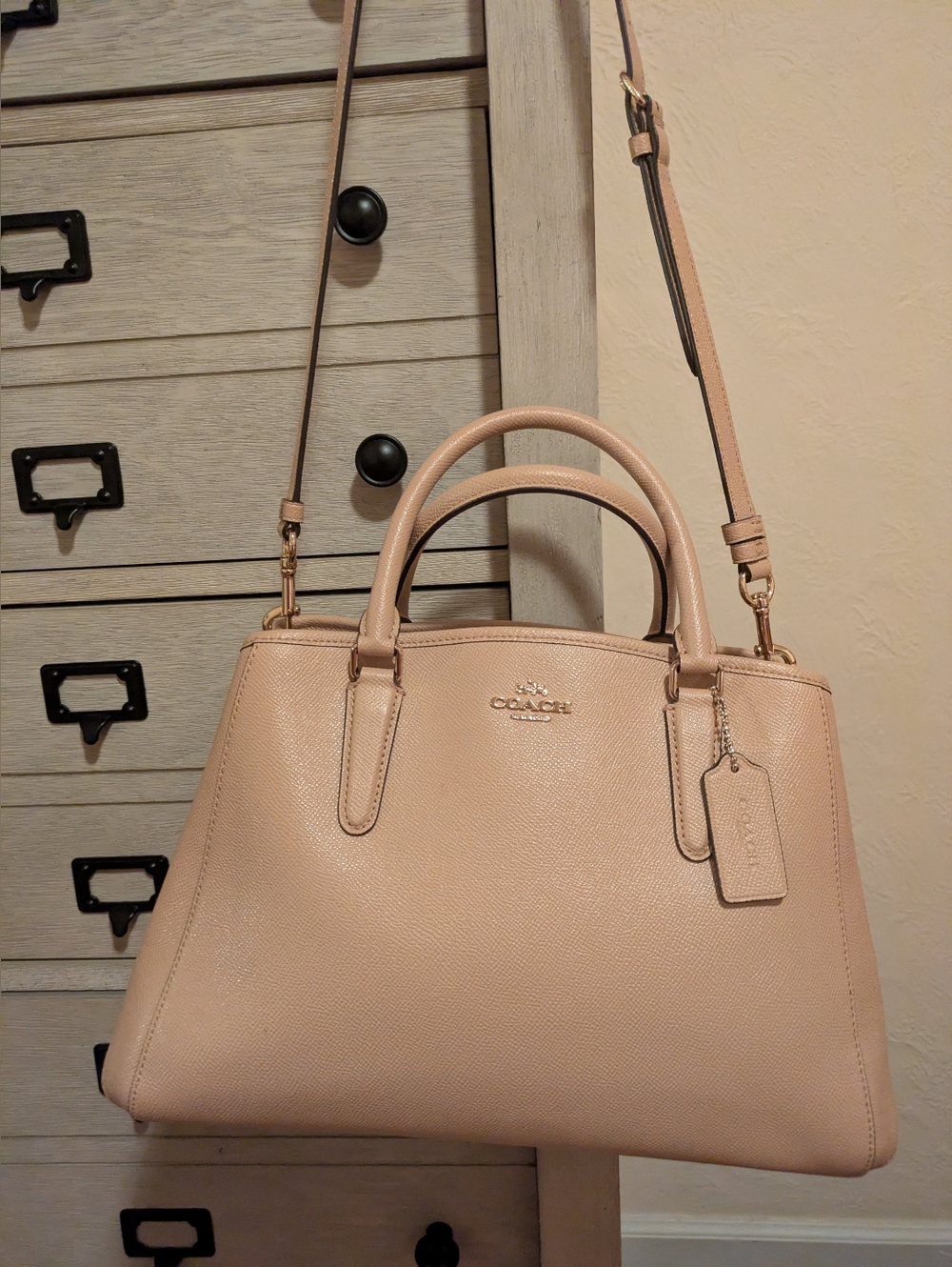 Coach Christie 57525 Beautiful Pinkish Beige Cross-grain Leather Satchel Bag